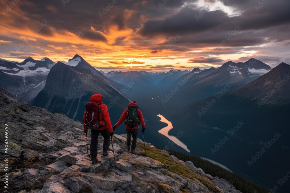 hiker on the top of mountain