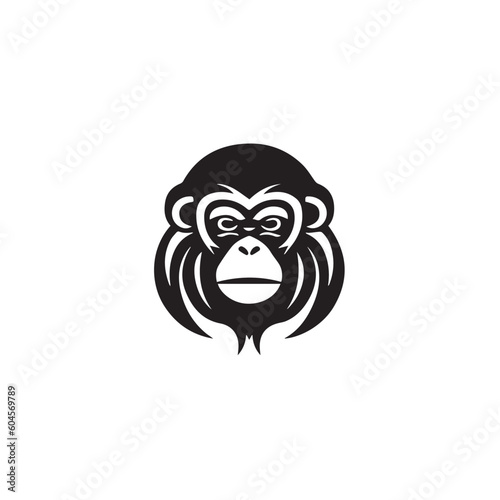 Cute Monkey Logo Monochrome Design. Doodle, cartoon style. Black and white icon   © Alexey