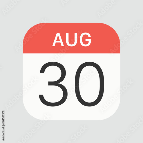 August 30 icon isolated on background. Calendar symbol modern, simple, vector, icon for website design, mobile app, ui. Vector Illustration