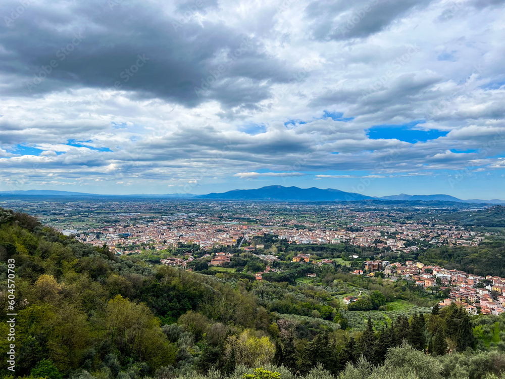 top view of Montecatini Terme. Overview of the valley. Tuscany, Italy