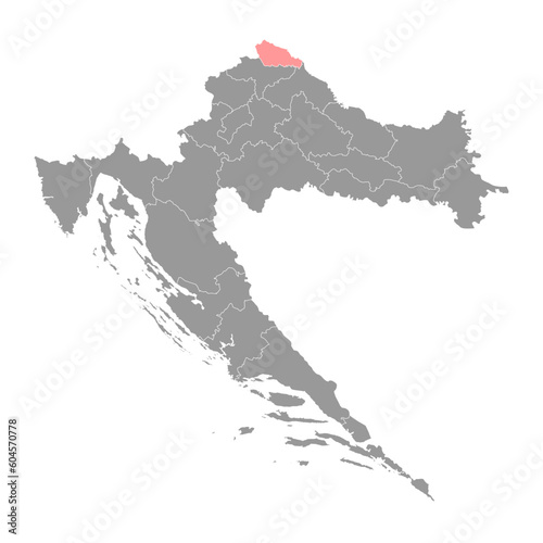 Medimurje   ounty map  subdivisions of Croatia. Vector illustration.