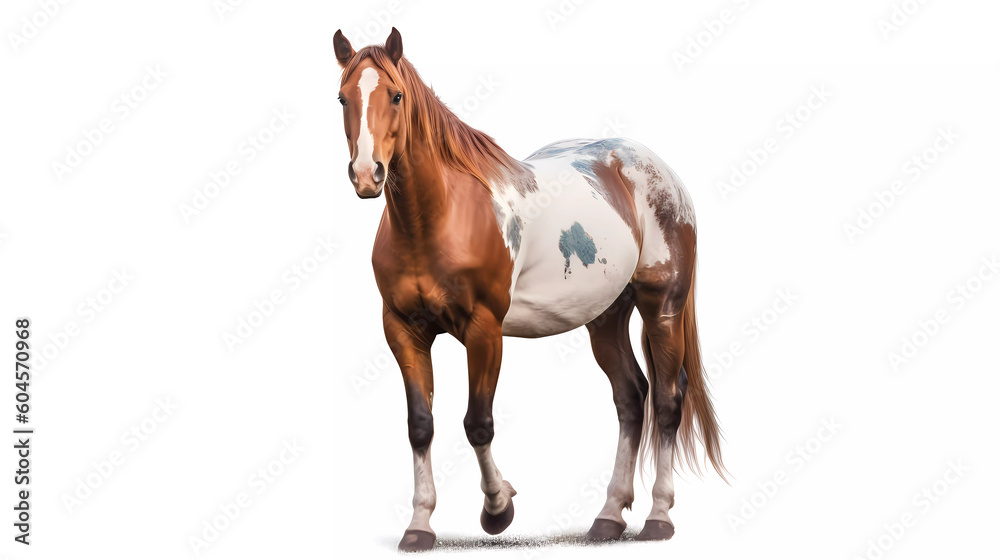Obraz premium Behold the quiet majesty of a horse standing still, exuding a serene and powerful presence. Every muscle is poised with grace. White background.