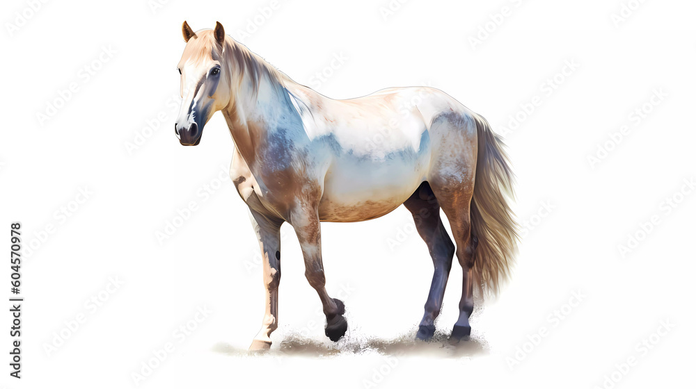 Behold the quiet majesty of a horse standing still, exuding a serene and powerful presence. Every muscle is poised with grace. White background. Behold the quiet majesty of a horse standing still, exuding a serene and powerful presence. Every muscle is poised with grace. White background.