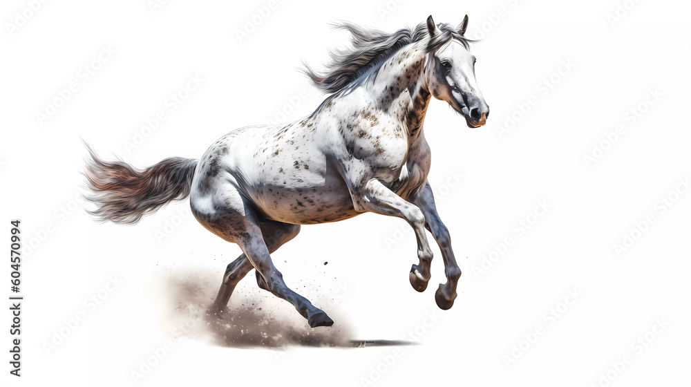 Obraz premium Behold the sight of a horse standing tall on its hind legs, showcasing its remarkable strength and agility. White background.