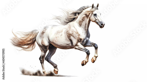 Behold the sight of a horse standing tall on its hind legs, showcasing its remarkable strength and agility. White background.