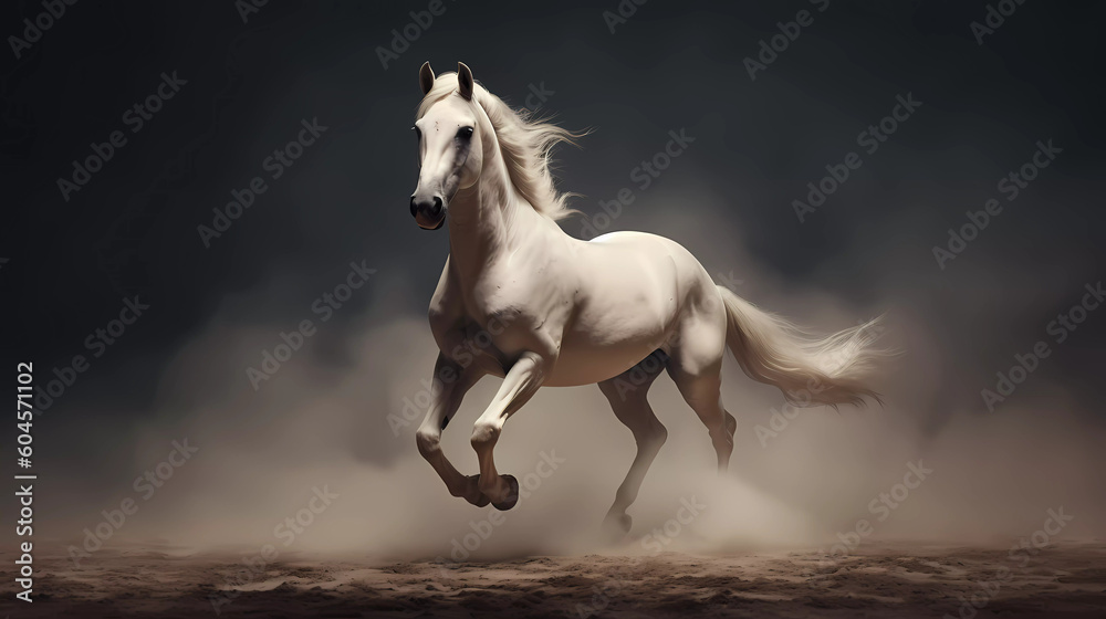 Fototapeta premium Marvel at the captivating spectacle of a horse rearing up on its hind legs, defying gravity with an astonishing display of strength and grace. 