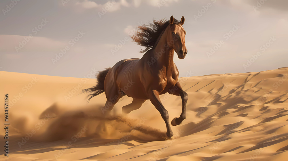 Witness the mesmerizing spectacle of a horse galloping through a vast sand dune, leaving a trail of billowing golden sand in its wake. Witness the mesmerizing spectacle of a horse galloping through a vast sand dune, leaving a trail of billowing golden sand in its wake.