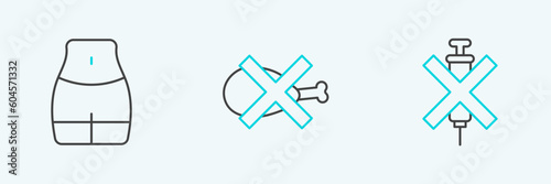 Set line No doping syringe, Women waist and meat icon. Vector