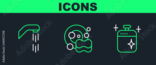 Set line Clean cooking pot, Shower head and Washing dishes icon. Vector