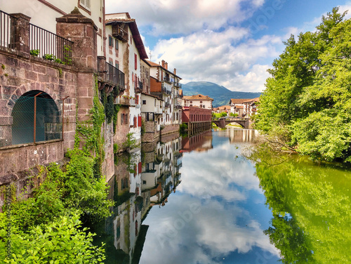 Baztan river and Elizondo village, Baztan valley, Navarre, Spain
