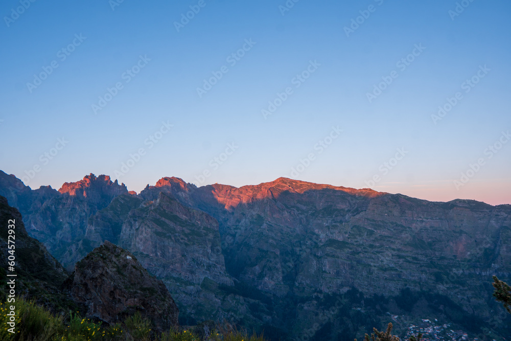 Mountain scenery at sunset of Madeira Parque Natural da Madeira at sunset. portugal Mountain scenery at sunset of Madeira Parque Natural da Madeira at sunset. portugal