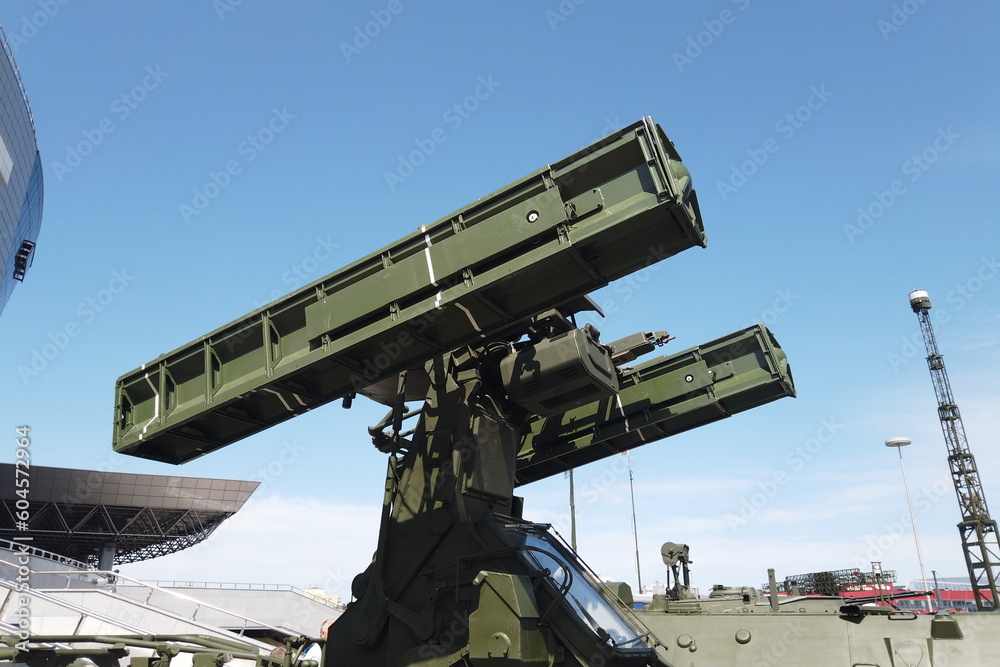 Minsk, Belarus - 20.05.2023: Russian and Belarusian analogue of Patriot system to shoot down ballistic and supersonic missiles Minsk, Belarus - 20.05.2023: Russian and Belarusian analogue of Patriot system to shoot down ballistic and supersonic missiles