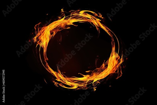 Abstract Flame circle on Black Background. Burning Inferno. Isolated Fire Ring. Generative AI illustrations.