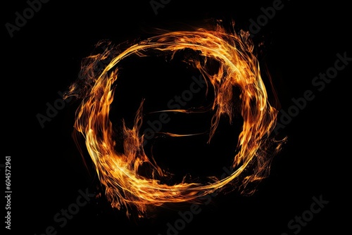 Abstract Flame circle on Black Background. Burning Inferno. Isolated Fire Ring. Generative AI illustrations.