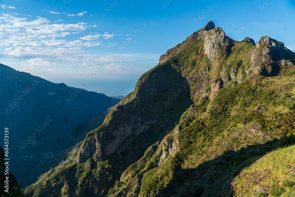 Panoramic mountains view from pico do jorge pico grande viewpoint down to Curral das Freiras through the Nun's Valley on Madeira Island