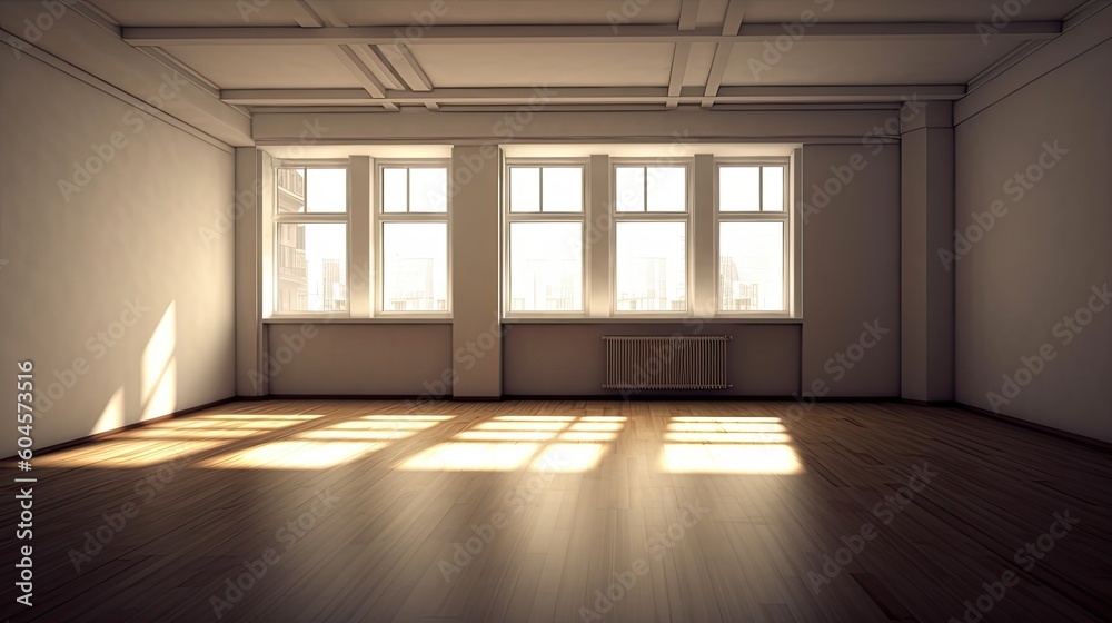 Empty room which just needs to be arranged for a homely environment or an office, but it is also a perfect location for a gallery. Generative AI Technology Empty room which just needs to be arranged for a homely environment or an office, but it is also a perfect location for a gallery. Generative AI Technology