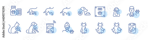 Pet obesity criteria. Veterinary healthcare, special weight loss food. Pixel perfect, editable stroke line icons set