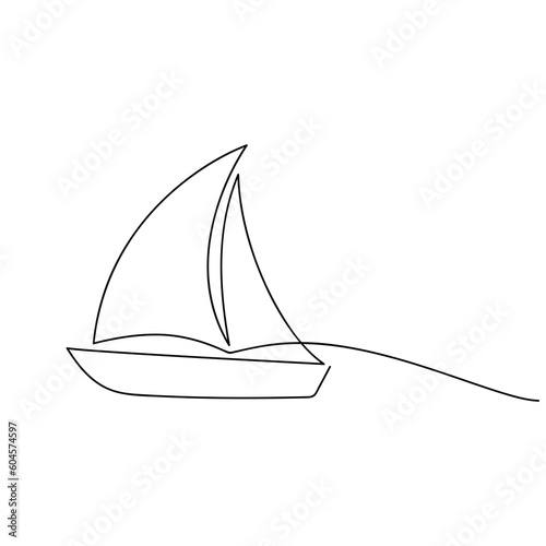 Sailboat icon vector one line continuous drawing. Minimal illustration. Hand drawn linear silhouette. Outline design, print, banner, card, brochure, poster, logo.