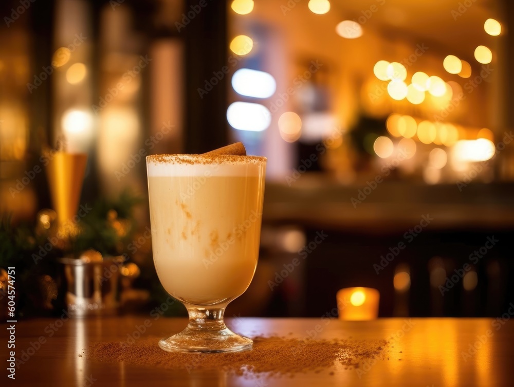 Egg Nog Cocktail on a bar counter (generative AI) Egg Nog Cocktail on a bar counter (generative AI)