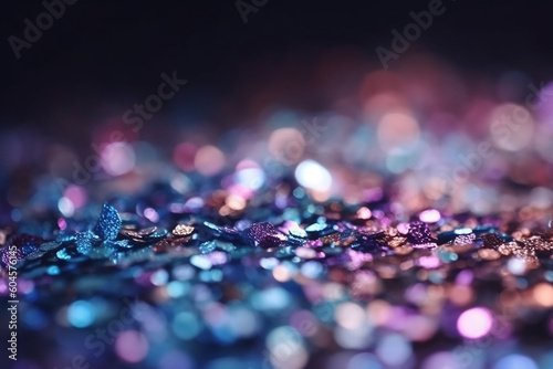 Abstract glitter silver  purple  blue lights background.  Generative AI