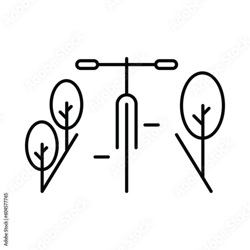 bicycle, road, green road, tree, fast cycling riding icon