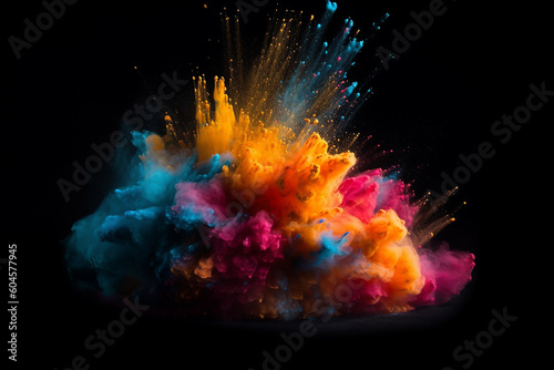 The explosion of colored powder on black background, Generative AI