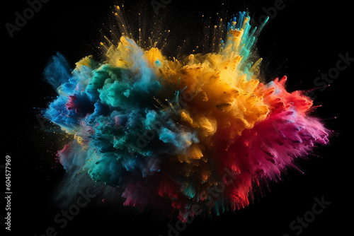 The explosion of colored powder on black background, Generative AI