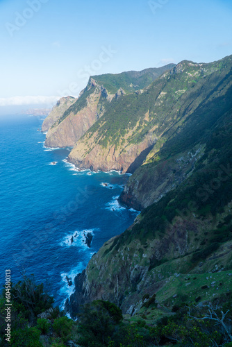 Levada trail Vereda do Larano on the cliff near Porto da Cruz on the island of Madeira