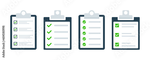 Set of checklist vector icons. Clipboard icon on white background. Vector 10 Eps.
