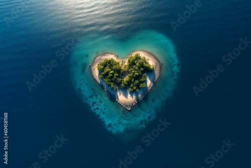 Ariel view of heart shape island Generative Ai © cn0ra