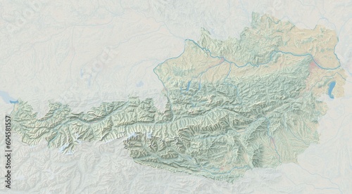 Topographic map of Austria with shaded relief