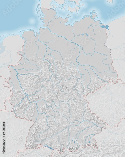 Topographic map of Germany with shaded relief