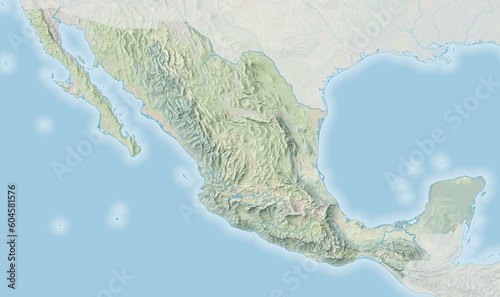Topographic map of Mexico with shaded relief