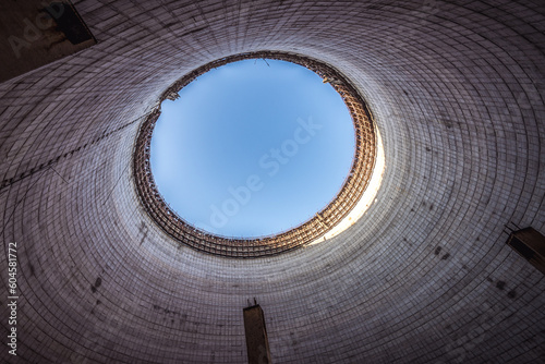 Inside the cooling tower of Nuclear Power Plant in Chernobyl Exclusion Zone, Ukraine