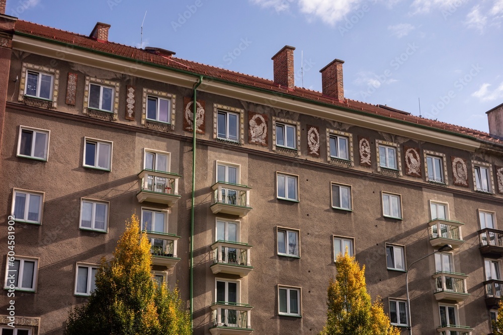 Detail of Sorela architectural style in Havirov, Czech Republic used during communist era in 50s and 60s
