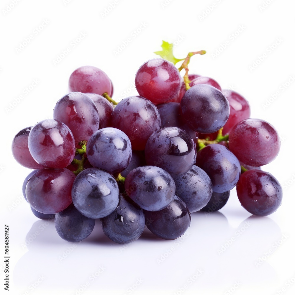 A delicious fresh grapes isolated on white background. Fresh raw organic fruit. Generative AI.