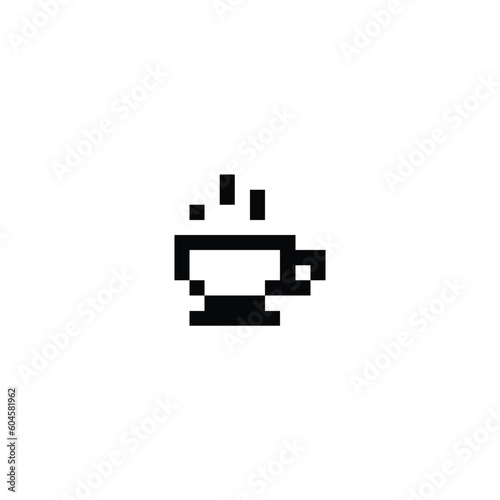 coffee and tea icon pixel art style use black color good for your project and game asset.