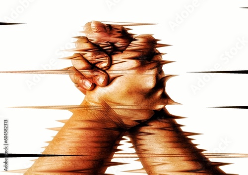 3d illustration combining image effects with arm wrestling gestures photo