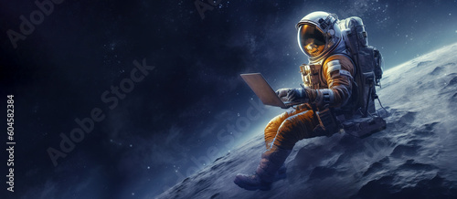 Foto Astronaut in space with a laptop