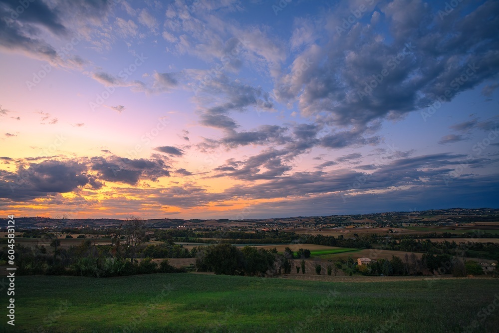 Sunset landscape, Marche region of Italy