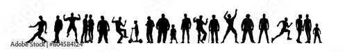 Vector illustration. Silhouettes of men and a woman of different ages. Big set.