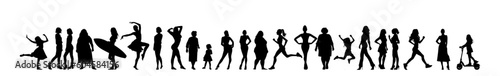 Vector illustration. Silhouettes of men and a woman of different ages. Big set.