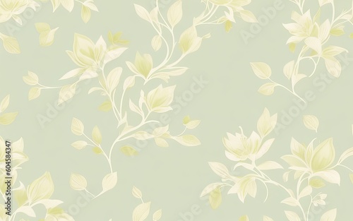 Luxurious Floral Pattern with Gold Leaves on Pastel Green Background. Generative AI.