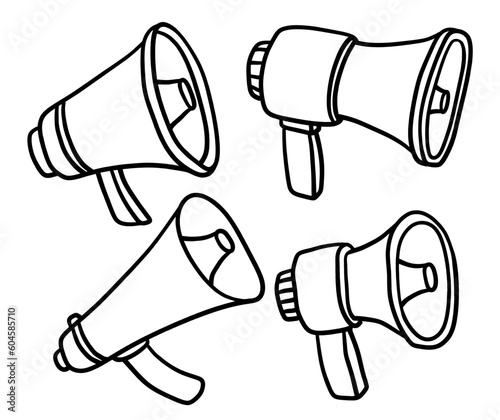 Hand drawn loudspeaker megaphone icon set. Monetization ads icon