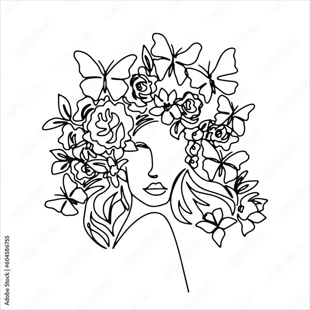 Surreal Faces one line, drawing of set faces and hairstyles, fashion concept, woman's beauty, minimalist, pretty sexy. Contemporary portraits with a positive and surrounded by flowers. Surreal Faces one line, drawing of set faces and hairstyles, fashion concept, woman's beauty, minimalist, pretty sexy. Contemporary portraits with a positive and surrounded by flowers.