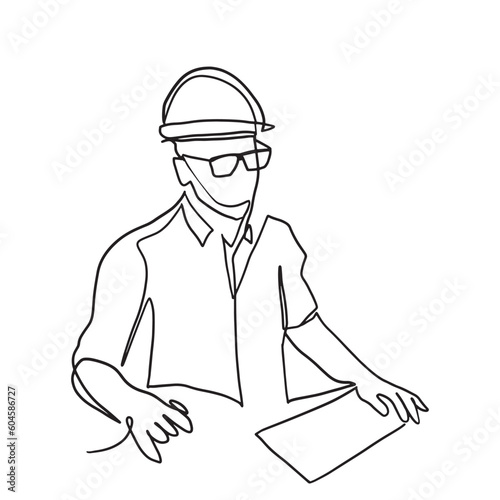 one line drawing engineer building
Construction supervision vector illustration is simple. hand-drawn illustration about the occupation.