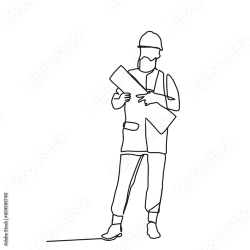one line drawing engineer building Construction supervision vector illustration is simple. hand-drawn illustration about the occupation.