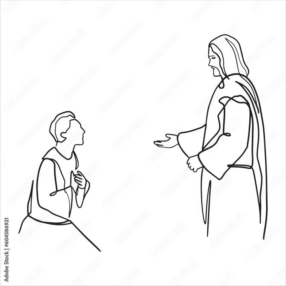 Continuous line drawing of Jesus Christ vector illustration of Bible ...