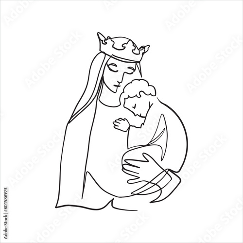 Continuous line, one-line, Mother Mary prayer, Christianity, Biblical scripture