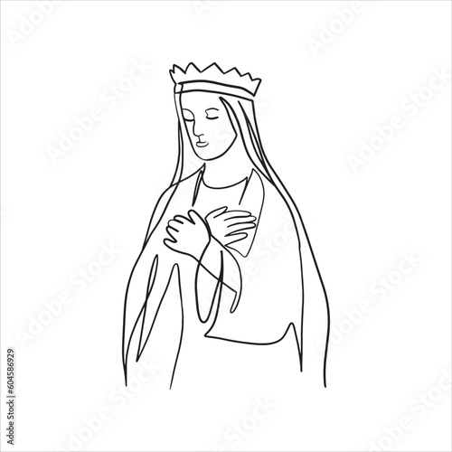 Continuous line, one-line, Mother Mary prayer, Christianity, Biblical scripture